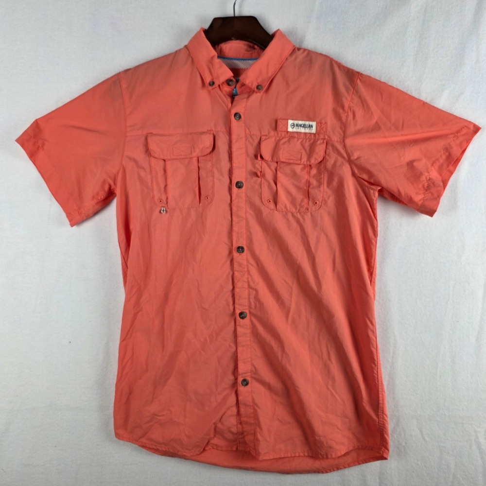 Magellan Outdoors Boys XL 18-20 Orange Fish Gear Short Sleeve Fishing Shirt